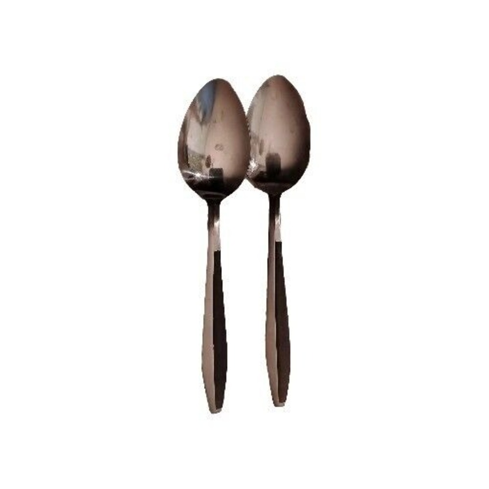 Stainless Spoons Wood Handle, Center Ridge, Japan Pattern: UNF1576 Lot of 2